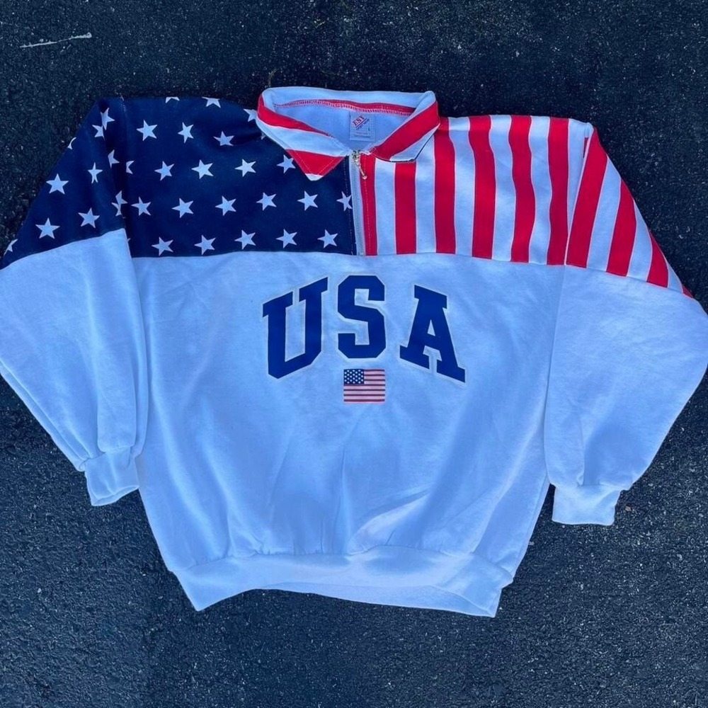 1990s Quarter Zip Sweater USA Arch logo spell out size L